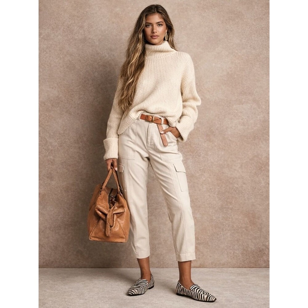 Banana Republic Cargo Pants High Rise Cropped Khaki Stretch Utility Size 8